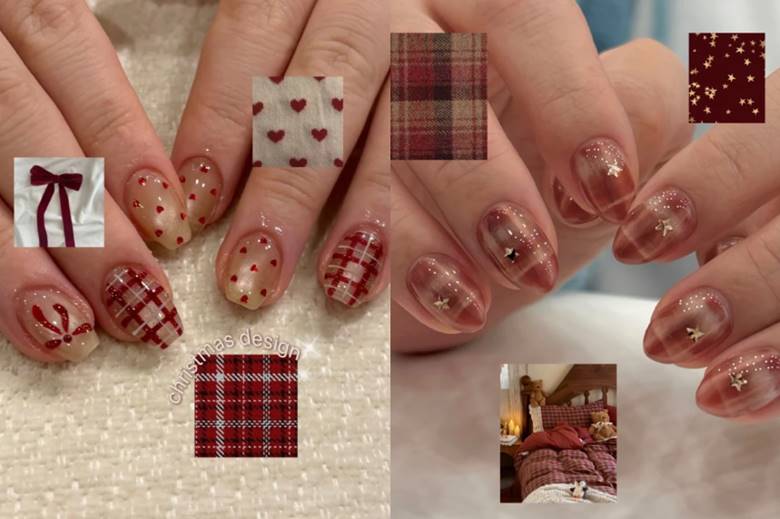 2. Nail caro đỏ rượu – Sang trọng, cuốn hút