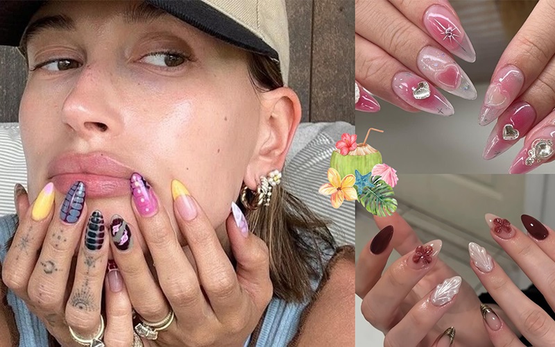  Hailey Bieber với bộ nail rực rỡ